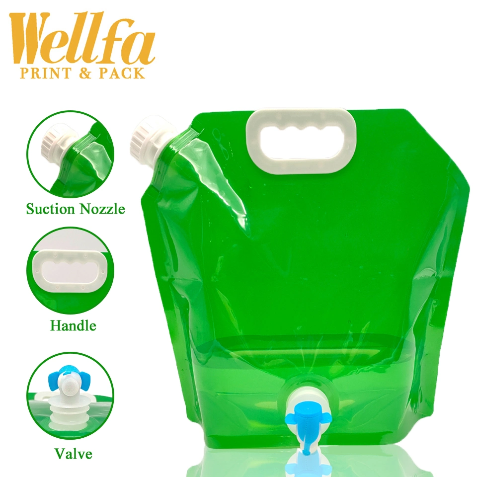 BPA Free 1L5l 10L Custom Logo Clear Outdoor Camping Hiking Portable Handle Spout Pouch Plastic Packaging Folding Water Storage Bag with Butterfly Valve