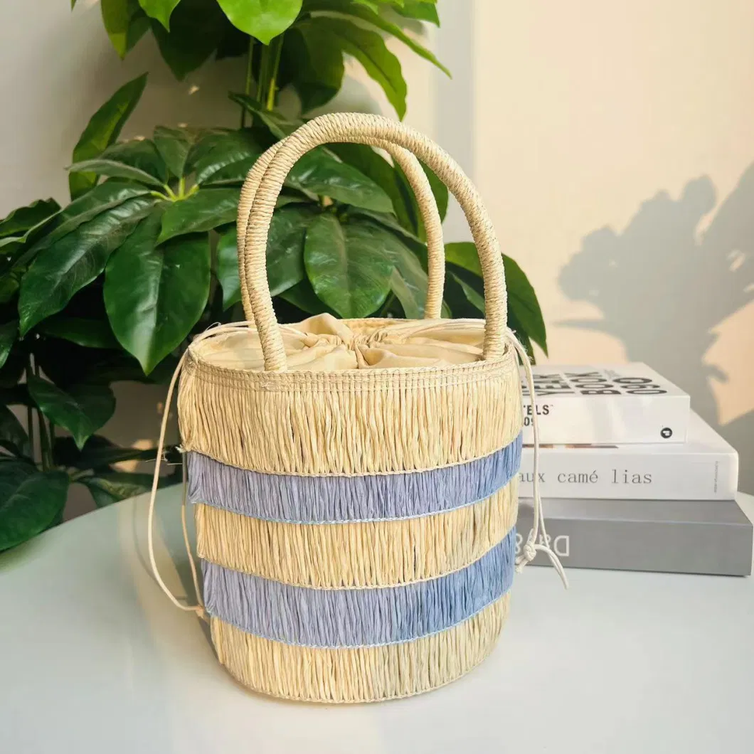 2023 New Splicing Tassel Paper Rope Straw Bag Portable Woven Shoulder Bag