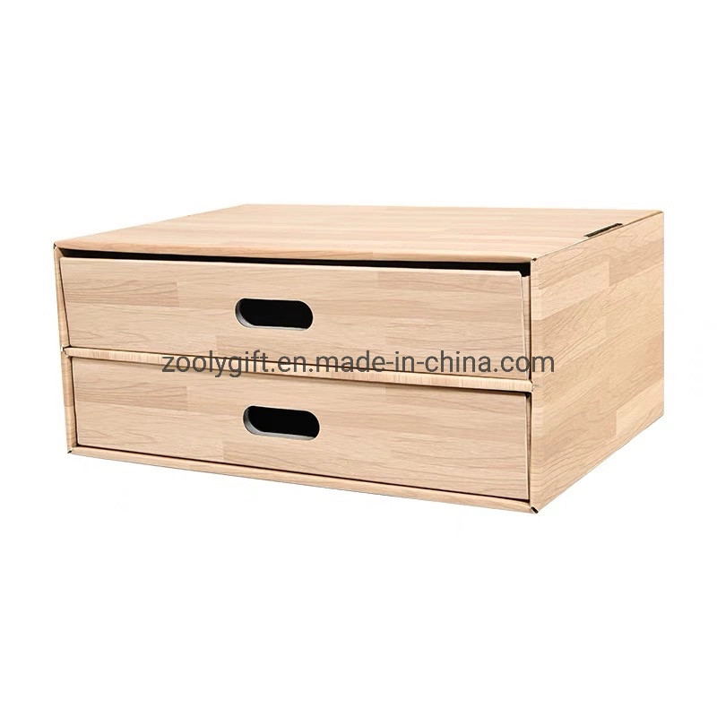 Custom Wood Grain Printing Corrugated Storage Box 3 Layer Drawer Box Carton Packaging Box Toy Underwear Storage Box Organizer Drawer Gift Box