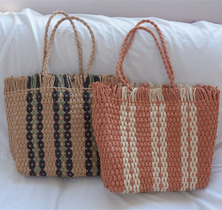 Hand-Woven Striped Handbag Fashion Versatile Shoulder Bag for Women